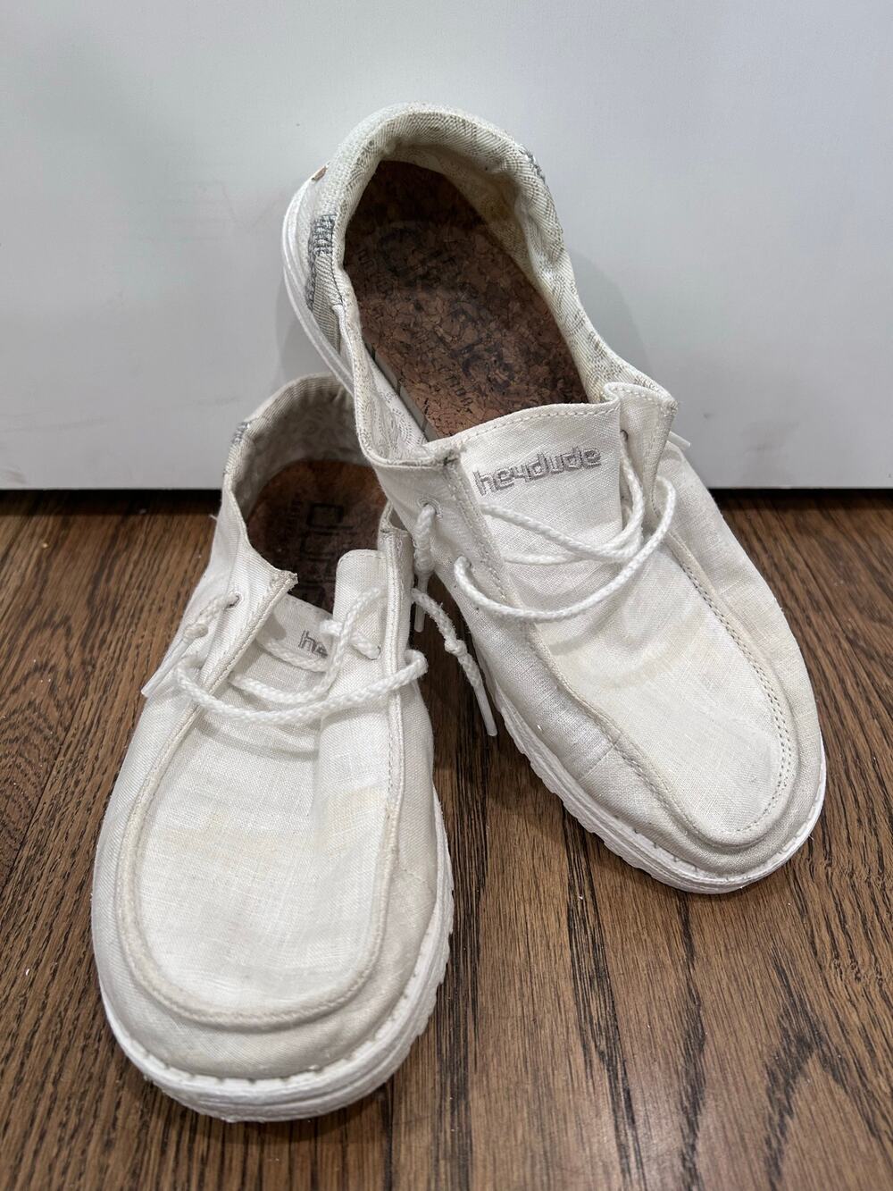 Hey Dude Wendy White Linen Lightweight Slip On Shoe Women's US 8 UK 6 Boho Chic